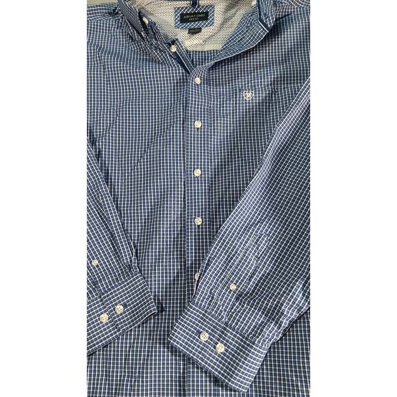 Ariat Pro Series XXL Tall Check Shirt Blue White Button Down Western Workwear - Picture 2 of 8